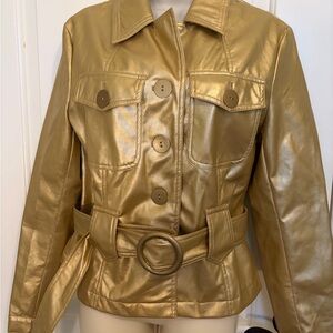 Gold faux Leather Jacket with Belt by D.F.A. New York